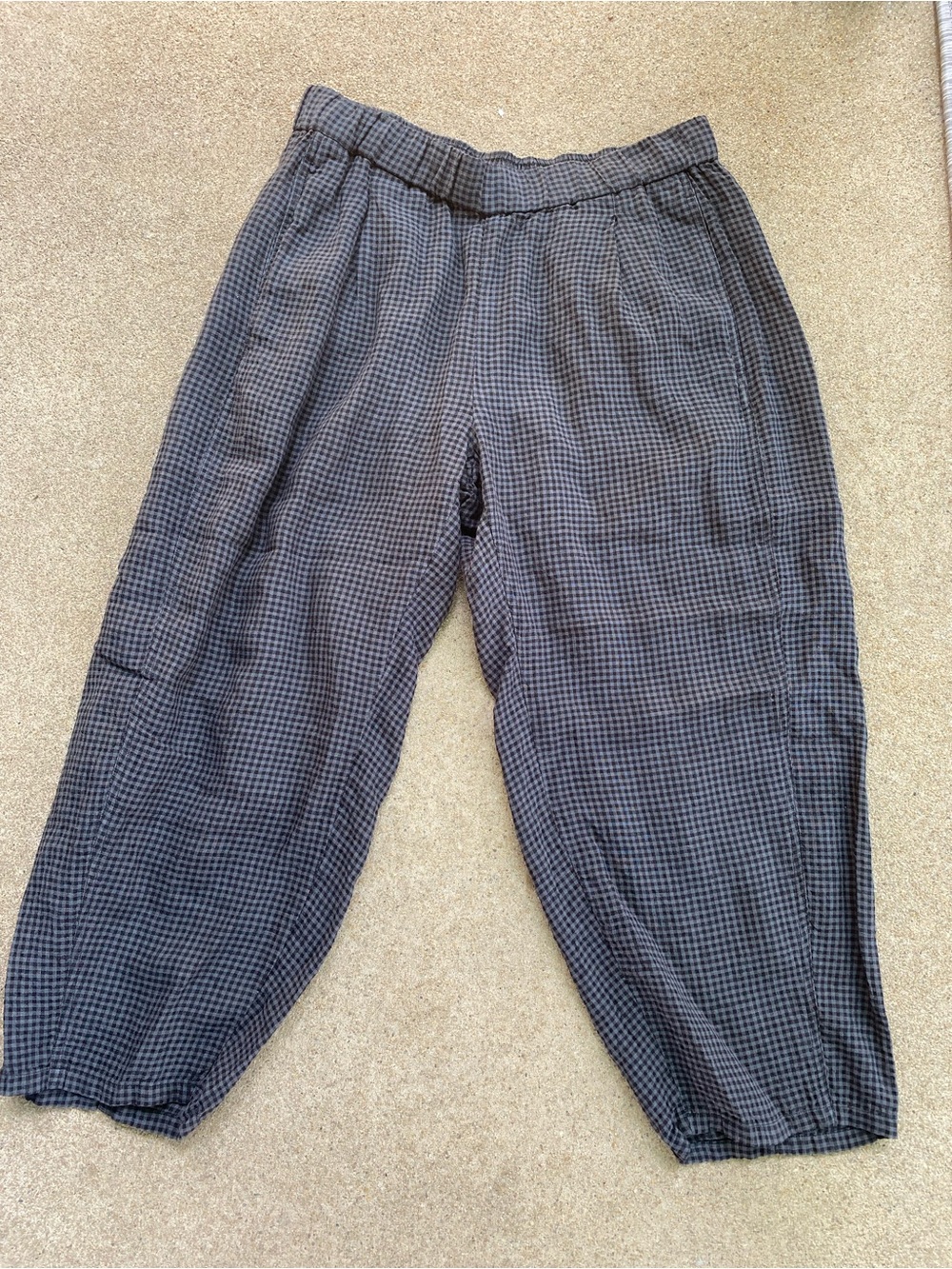 Eileen Fisher Black & Gray Gingham Cropped Wide-Leg Pants